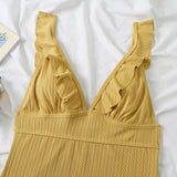 2026 Ruffle Swimsuit One Piece Solid V-neck Backless Swimwear Women Bathing Swimming Swim Suit Female Padded Beach Wear Summer