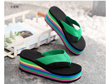 Women's Rainbow Color Platform Flip Flops Summer Thick Sole Lightweight Slip-on Wedges Sandals Girls Beach Slippers