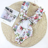 New Sexy One Piece Swimsuit Swimwear Women Flowers Fruits Print V-neck Big Ruffle Backless Bowknot Hollow Beachwear Bathing Suit