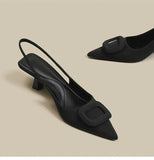 Brand Woman Slingback Shoes Fashion  Spring New Ladies High Heels Elegant Med Heel Pointed Toe Slip on Sandal Mules