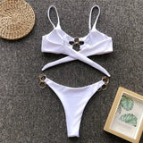 Metal Rings Bikinis Hollow Out Bikini Women Swimsuit Female Brazilian Swimwear Two Pieces Bikini Set High Cut Bathing Suit Swim