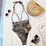 Tiger Printed Deep V Neck Monokini Women Swimwear One Piece Swimsuit Female Backless High Cut Leg Bather Bathing Suit Swim K7293