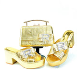 Doershow Charming Shoes And Bag Matching Set With GOLD Hot Selling Women Italian Shoes And Bag Set For Party Wedding!   HRT1-8