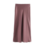 Foridol Autumn Winter Burgundy Satin Skirt Women Party Silk Skirt High Waist Straight Long Faldas Mujer Christmas Skirt