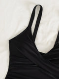 Vintage Black Skirt One Piece Swimsuit 2026 Women V Neck Cross Slim Tummy Control Swimwear Beach Holiday Bathing Suits Monokini