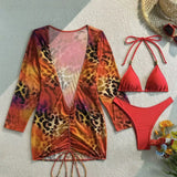 DEKA Three pieces Bikini Set Bather Bathing Suit Swim Long Sleeve Flower Printed Bikini Female Swimsuit Women Beachwear Swimwear
