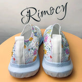 2025 Fashion Crystal Platform Sneakers Women Plus Size Slip On Flowers Printed Flats Woman Breathable Soft Sole Wakling Shoes
