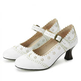 2026 Plus Size 50 Vintage Brown 6cm Kitten Heels Mary Janes Pumps Retro Daily Wear Summer Office Lady Brogue Shoes Women
