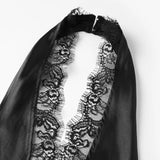 Women’s Solid Color Satin Halter Tops Lace Deep V Neck Backless Vest Summer Elegant Retro Sexy Sleeveless Shirts