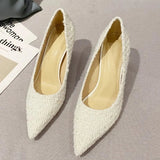 Fashion Tweed Cloth Stiletto Heel Pumps Women Elegant Pointed Toe High Heel Shoes Woman Brand Thin Heeled Party Dress Shoes