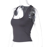 Women's Fashion Solid Tank Tops 2026 Streetwear Sleeveless T-shirt Female Square Collar Skinny Corset Y2K Girls Gray Crop Top