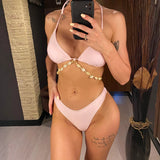 5 Colors Sexy Halter Shell Brazilian Bikini Female Swimsuit Women Swimwear Two-Pieces Bikini Set Bather Bathing Suit Swim V5469
