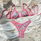Sexy Leopard Print Bikini 2 Piece Set Women Laced Up Split Swimsuit Low Waist Beachwear 2025 New Summer Swimwear Bikinis Set