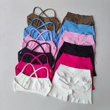 Seamless 2PCS Leggings Set Women Seamless Yoga Set High Waist Scrunch Butt Shorts With Halter Sports Bras Workout Gym Suit Set