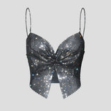 Toucheart Sexy Bow Knot Rhinestones Perspective Suspender Bra For Women Sexy Hottie Fishing Slit Lining Sleeveless Backless Bra