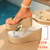 Gold Chunky Platform Flip Flops Women Summer Clip Toe Wedge High Heel Sandals Woman Plus Size 43 Non Slip Thick Bottom Sandles