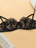 2-piece women's lingerie set with sexy ultra-thin lace and steel rims, push up bra with low waist seamless thong YS2451