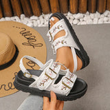 Fashion Flowers Embroidery Platform Sandals Women Plus Size 43 Back Strap Thick Bottom Sandles Woman Anti Slip Summer Sandals
