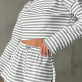 Summer Striped Pajama Sets for Women Sleepwear Long Sleeve Top and Shorts 2 Piece Set Casual Home Wear Loungewear