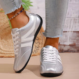 Plus Size 43 Silver Sneakers Women 2026 New Soft Sole Non Slip German Training Shoes Woman Comfortable Fashion Lace Up Flats