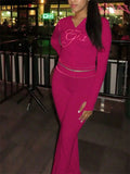 2026 New Women Ins Fashion Solid Color Sexy Straight Shoulder Contrast Stitch Long Sleeve 2 Piece Outfit