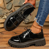 Fashion Printed Platform Oxford Shoes Women Comfortable Plus Size 43 Lace Up Pu Leather Shoes Woman Red Thick Sole Loafers Mujer