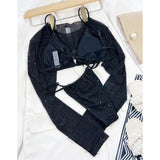 Sexy With Long Sleeves Cover Bling Bikini Female Swimsuit Women Swimwear Three-Pieces Bikini Set Bather Bathing Suit Swim V3711