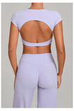 No Padded Women's Yoga T-shirt Short Sleeves Bra Backless Fitness Top Beautiful Back Gym Clothes Form-fitting Running Tee