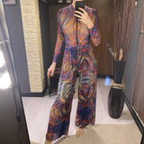 XS - XXL Printed Long Sleeve With Pants Women Swimwear One Piece Swimsuit Female Zipper Padded Bather Bathing Suit Swim V7094