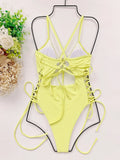 DEKA Underwire Swimwear Women Lace Up One Piece Swimsuit Bandage Female Backless Monokini Bather Bathing Suit Swim Lady