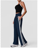 New Contrasting Striped Yoga Sets Women Hanging Neck Slim Sports Vest Gym Outfits High Waist Pocket Pants Running Fitness Suits