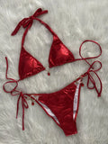 Sexy Red Bikini Set Women Luxury Metal Chains Rhinestone Diamond Push Up Micro Swimsuit Beach Bathing Suit Thong Swimwear 2026