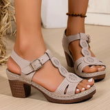 2025 Summer Chunky Heels Sandals for Women Lightweight Plus Size Platform Sandles Woman Thick High Heeled Gladiator Sandalias 43