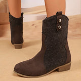 Brown Pu Leather Pleated Ankle Boots Women Plus Size 36-43 Thick Heeled Western Booties Mujer 2025 Slip On Cowboy Boots Woman