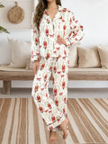 Women’s 2025 Christmas Pajamas Set Long Sleeve Oversized Button Down Shirt and Long Pants Two Pieces Loungewear