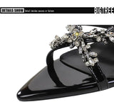 Water Diamond Women's Sandals Summer Cross Band High Heel Slip-On Shoes Leather Material Anti-Slip Rubber Sole Casual Style