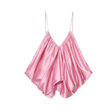 Women's Casual Fashion Silk Pleated Camisole Top Satin Camisole Top For Women Spaghetti Strap White Pink And Cream Colors 384X