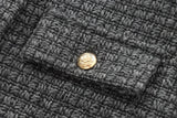 Foridol Tweed Knitted Dark Grey Blazer Coat Women Autumn Winter Gingham Short Coat Office Lady Vintage Buttons Veste