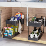 Two-level Pull-down Sink Shelving Sliding Cabinet Basket Shelving Storage Shelf Hanging Cup Bathroom Kitchen Shelving