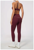 New Yoga Suit Women Color Blocked V-neck I Shape Sports Bra Fitness Clothes Summer Tight Running High Waist Leggings Tracksuit