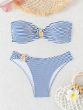 Bikini Fashion Sexy Slim Fit Two-piece Set with Personalized Stripe Beautiful Split Swimsuit for Women Bikini Strapless Swimwear