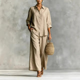 2026 spring and summer women's suit cotton and linen wide-leg pants suit