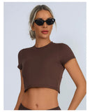 Yoga Short Sleeved T-shirt Women Hollow Back Bandage Tie Cross Sports Tank Top with Chest Gym Running Active Wear Fitness Shirts