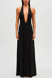 Sexy Deep V Halter Neck Long Dress Women Elegant Bandage Patchwork Luxury Evening Dresses Solid Color Hot Girls Party Vestidos