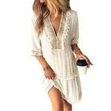 Boho Dress For Women'S Casual Elegant Embroidered V Neck Casual Dresses With Tassle Loose Comfortable Stylish Wrap Maxi Vestidos