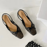 Woven Bow Back Strap Design Sandals Women's Summer New Square Head Shallow Mouth Single Shoe Comfortable Elegant Cool Pumps