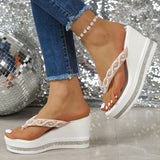 Fashion String Bead Wedges Slippers Women 2026 Summer Chunky Platform Beach Flip Flops Woman Clip Toe High Heeled Sandals 35-43