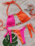 Splicing Halter Jewelled Diamond Bikini 2025 Women Swimsuit Female Swimwear Two Pieces Bikini Set Hollow Out Bathing Suit Swim