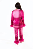 Women New Year Pajamas Set Christmas Party Loungewear Long Sleeve Feather Shirt Pants Sleepwear Santa Claus Night Wears Pyjamas