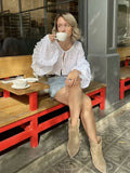 Foridol Tie Up Ruffles Lantern Sleeve White Blouse Women Spring Fashion Pelpum Top 2025 Summer O Neck Beach Casual Chic Blusa